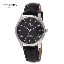 [TANDY] Real Diamond Leather Men's Watch T-1663M BK – Japan Movement, Genuine Leather Band, Precision Die-Cast Glass, Diamond Index